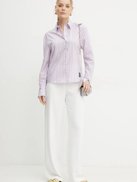 Patrizia Pepe koszula bawełniana damska kolor różowy regular z kołnierzykiem klasycznym 2C1636 A569