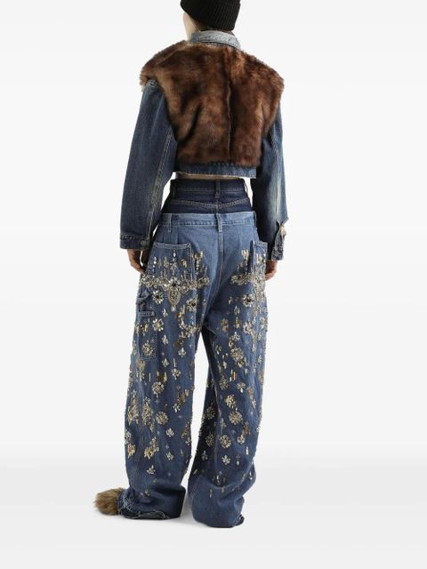 Dolce & Gabbana fur-trimmed denim jacket - Brown