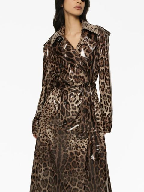 Dolce & Gabbana leopard-print belted trench coat - Brown