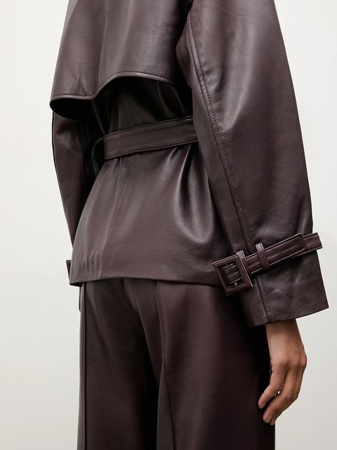 Answear.LAB kurtka skórzana kolor bordowy przejściowa