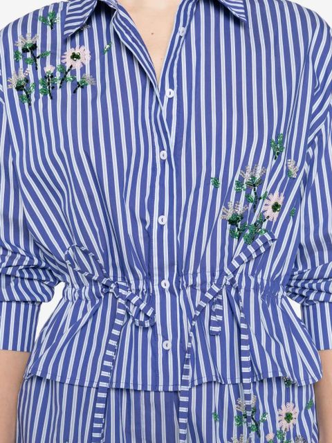 Maje floral-embroidered striped shirt - Blue