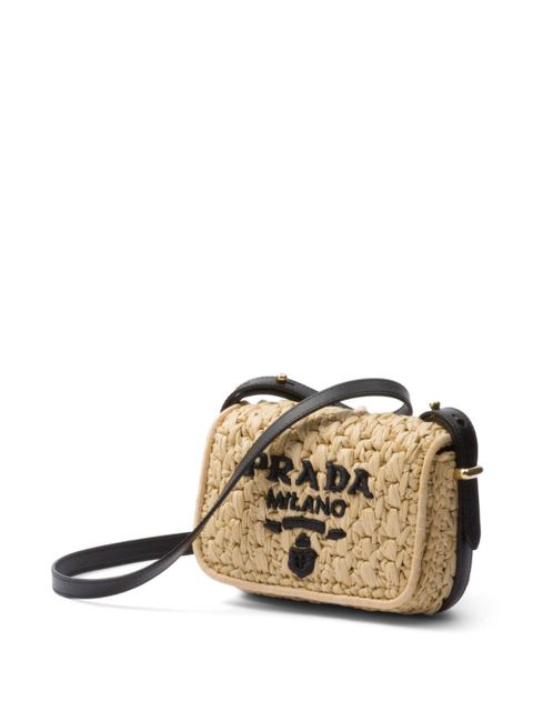 Prada logo-embroidered interwoven shoulder bag - Neutrals
