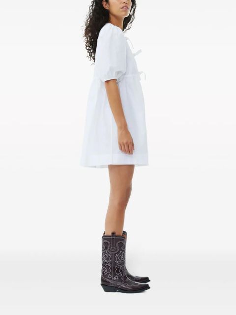 GANNI Cotton Poplin Tie String Mini Dress - White