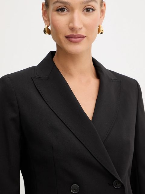 Weekend Max Mara marynarka wełniana ORNATI kolor czarny dwurzędowa gładka 2525046012600