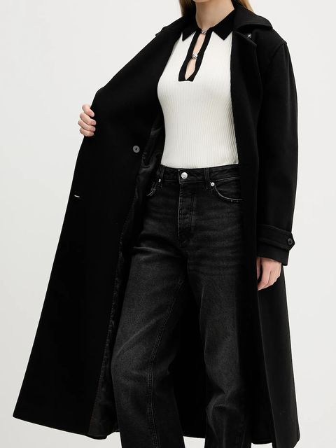 HUGO płaszcz z domieszką wełny kolor czarny 50547616