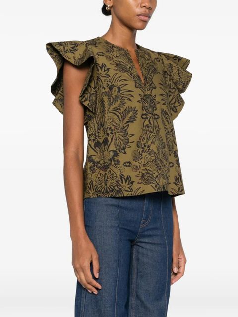 Ulla Johnson ruffled floral-pattern blouse - Green