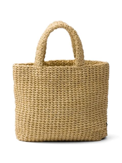 Prada small crochet tote bag - Neutrals