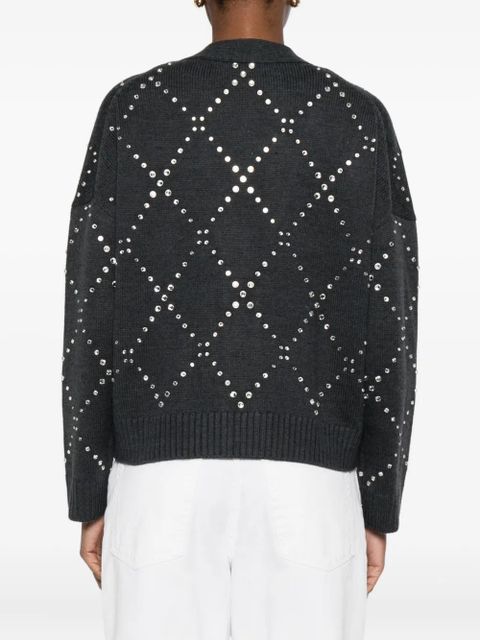 Maje diamond-pattern studded cardigan - Grey