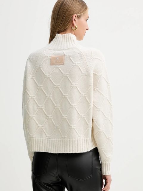 Elisabetta Franchi sweter wełniany damski kolor beżowy z golfem MK55T57E2