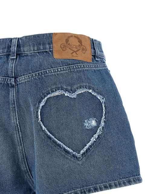 Moschino heart-embroidered denim shorts - Blue