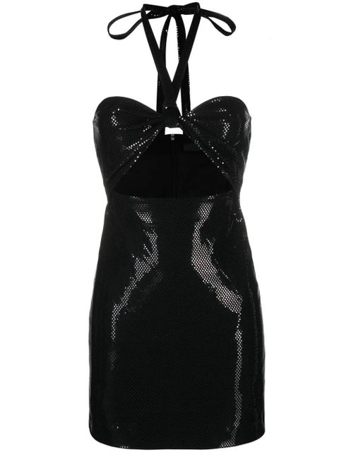 ROTATE BIRGER CHRISTENSEN foil jersey halterneck minidress - Black - zdjęcie produktu nr 1