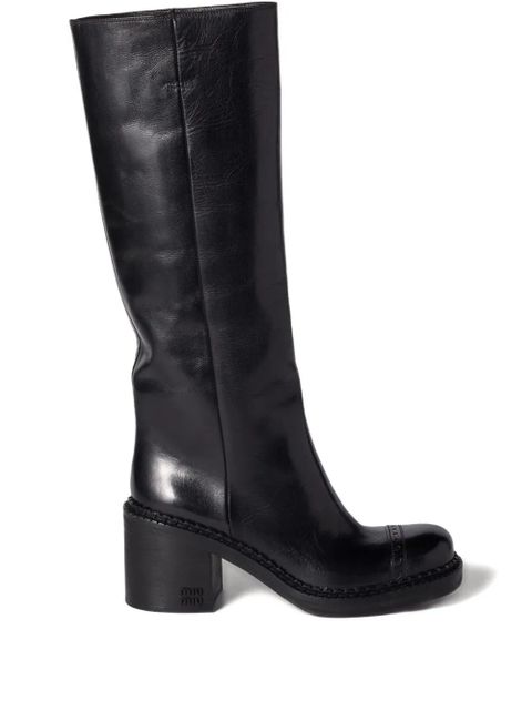 Miu Miu 75mm leather boots - Black - zdjęcie produktu nr 1