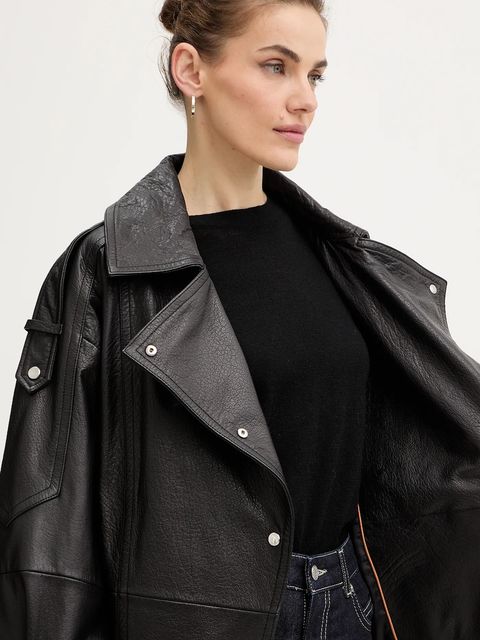 BOSS Orange ramoneska skórzana kolor czarny przejściowa 50552201