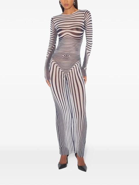 Jean Paul Gaultier long-sleeves morphing-stripes maxi dress - White