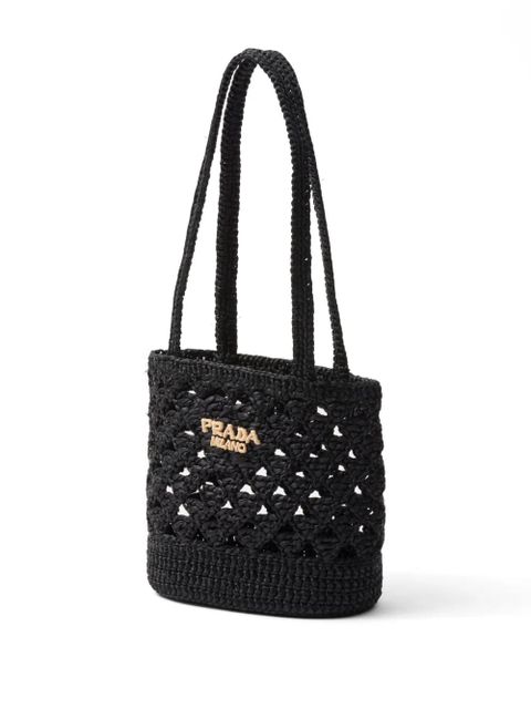 Prada logo-embroidered crochet shoulder bag - Black