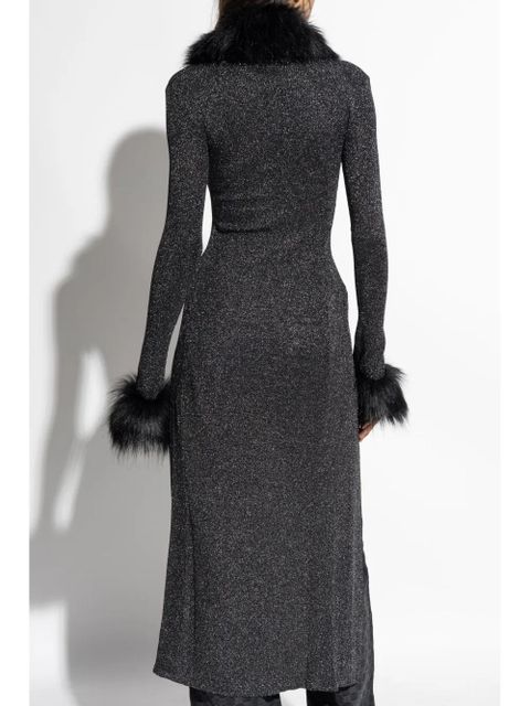 MISBHV faux-fur trim maxi cardigan - Grey