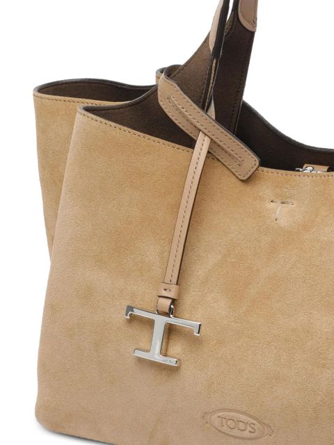 Tod's logo-charm suede tote bag - Brown