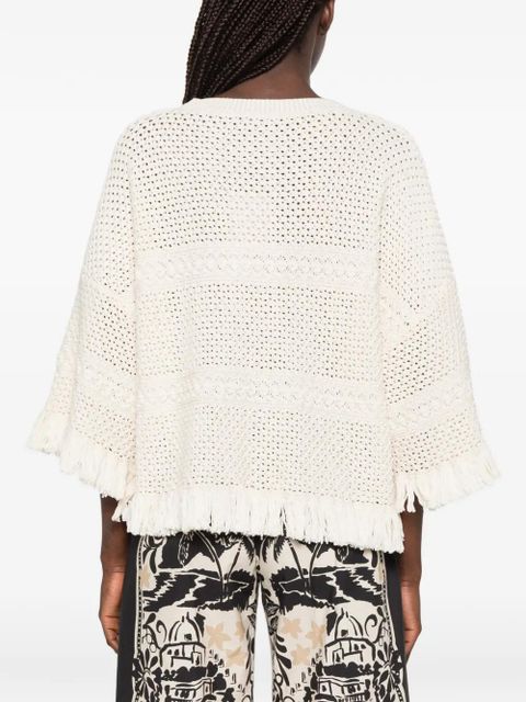 Weekend Max Mara Palato fringe-trimmed crochet-knit sweater - Neutrals