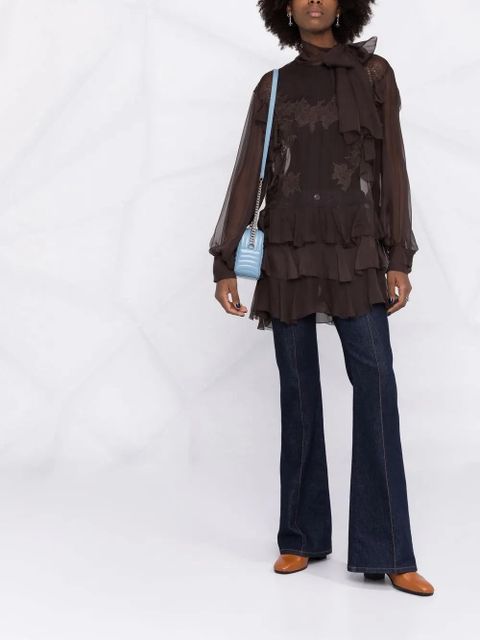 Valentino Garavani floral-lace silk blouse - Brown
