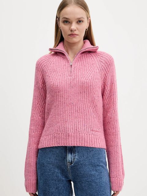 Tommy Jeans sweter z dodatkiem wełny damski kolor różowy ciepły z golfem DW0DW21686 - zdjęcie produktu nr 1