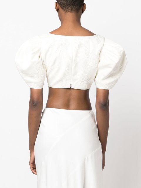 Cult Gaia floral-embroidery cropped top - White