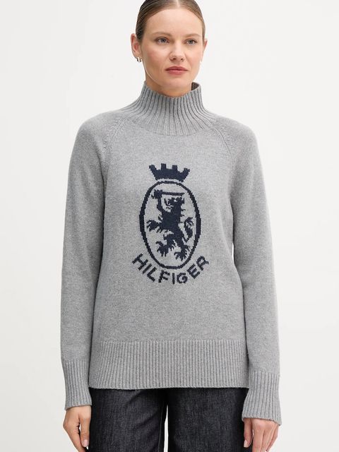 Tommy Hilfiger sweter z dodatkiem wełny damski kolor szary z półgolfem WW0WW46434 - zdjęcie produktu nr 1