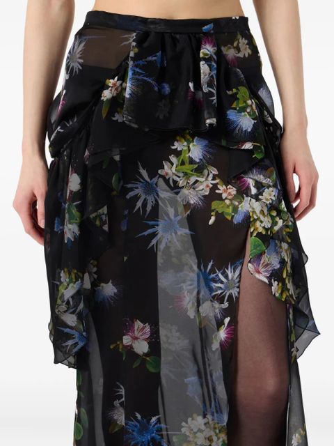Blumarine floral-print ruffled asymmetric skirt - Black