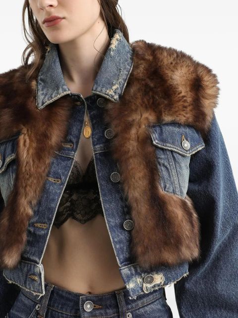 Dolce & Gabbana fur-trimmed denim jacket - Brown