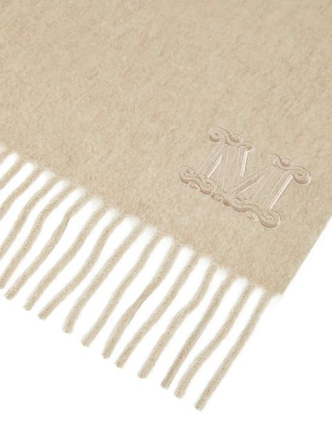 Max Mara embroidered-logo fringed scarf - Neutrals