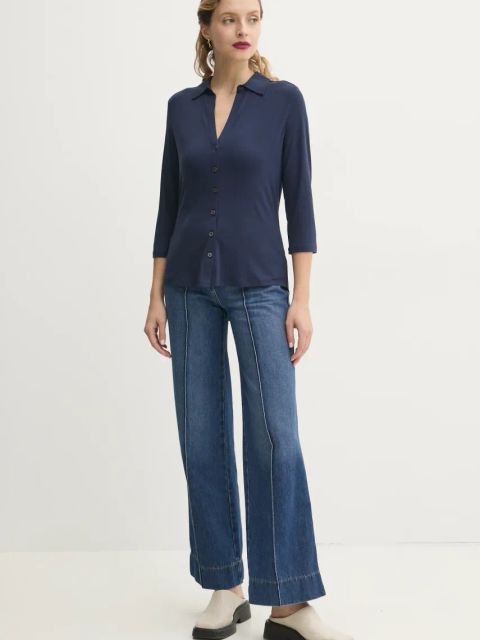Marc O'Polo koszula damska kolor granatowy regular z kołnierzykiem klasycznym 502205252207