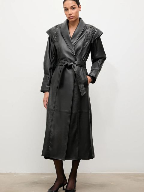 Answear.LAB płaszcz skórzany kolor czarny - zdjęcie produktu nr 1