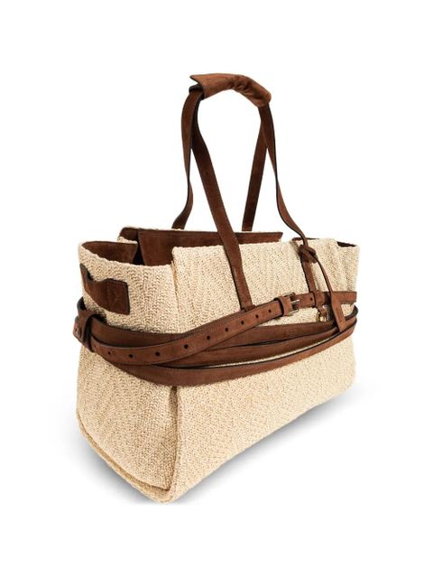 Moschino belted woven tote bag - Neutrals
