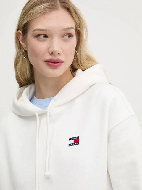 Tommy Jeans bluza bawełniana damska kolor beżowy z kapturem DW0DW19414
