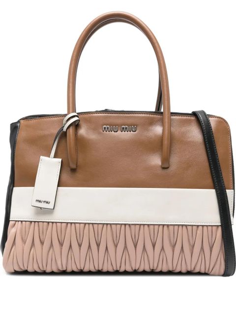 Miu Miu ruched logo-detail tote bag - Brown - zdjęcie produktu nr 1
