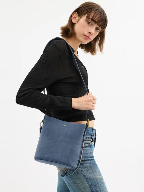 Coach torebka zamszowa Suede Bleecker Bucket 21 kolor niebieski CCW84