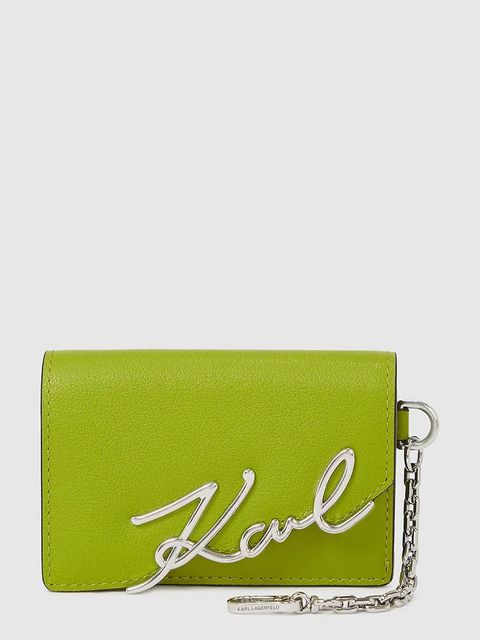 Karl Lagerfeld portfel skórzany K/SIGNATURE damski kolor zielony A4W32019 - zdjęcie produktu nr 1