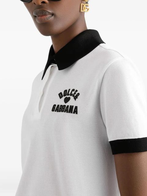 Dolce & Gabbana logo-embroidered cotton polo top - White