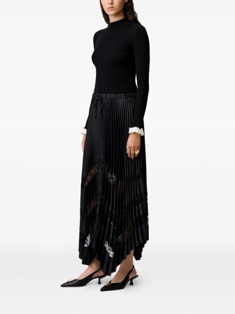 Claudie Pierlot pleated-design lace-insert maxi skirt - Black