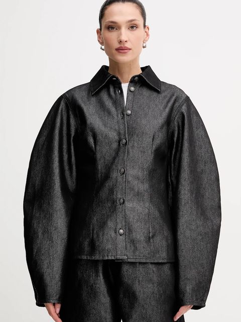 Rotate koszula jeansowa damska kolor czarny regular z kołnierzykiem klasycznym 114961100 - zdjęcie produktu nr 1