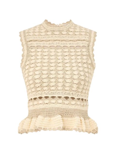ZIMMERMANN Wanderlust crochet ruffled tank top - Neutrals - zdjęcie produktu nr 1