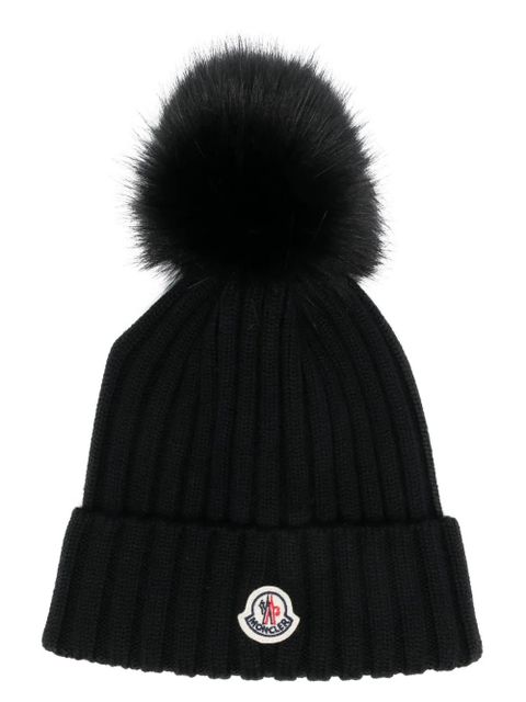 Moncler logo-appliqué ribbed-knit beanie - Black - zdjęcie produktu nr 1