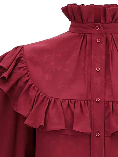 Saint Laurent stand-collar ruffled blouse - Red