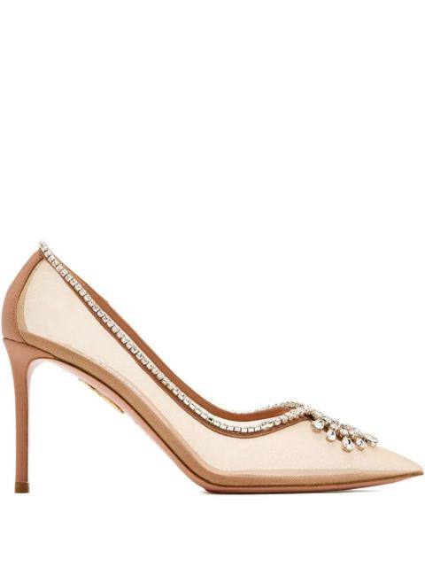 Aquazzura 85mm crystal-embellished mesh pumps - Neutrals - zdjęcie produktu nr 1