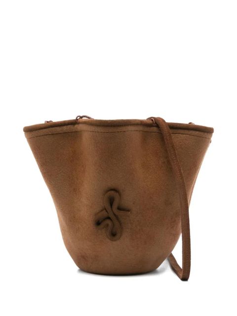 Ruslan Baginskiy pleated suede bucket bag - Brown