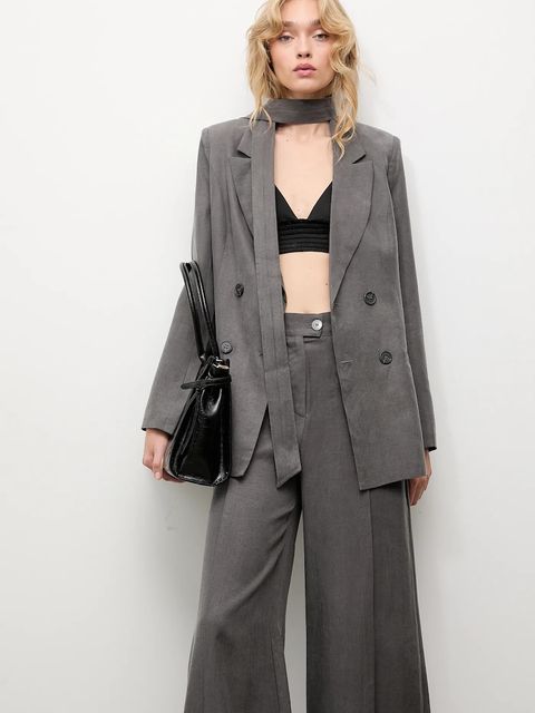 Answear.LAB marynarka kolor szary dwurzędowa gładka