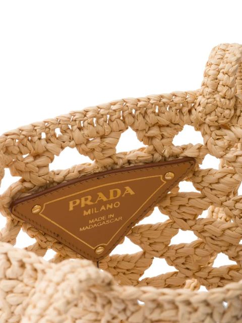 Prada logo-embroidered crochet shoulder bag - Neutrals