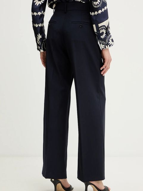 Weekend Max Mara spodnie wełniane VISIVO damskie kolor granatowy proste high waist 2615131041600