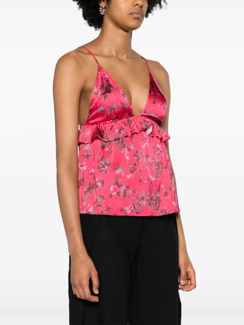 GANNI floral-print satin top - Pink