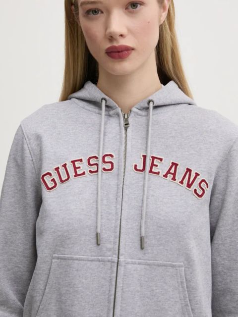 Guess Jeans bluza bawełniana damska kolor szary z kapturem melanżowa W5RQ20 K68I4