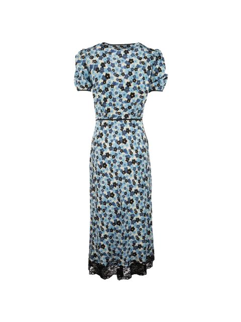 Miu Miu floral-print lace-trim midi dress - White